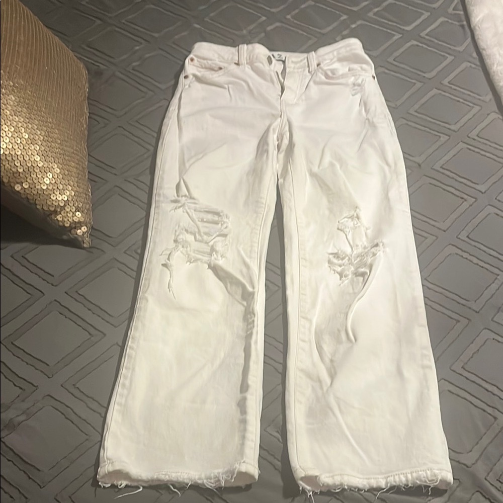 White Flare Wide Leg Distressed Jeans